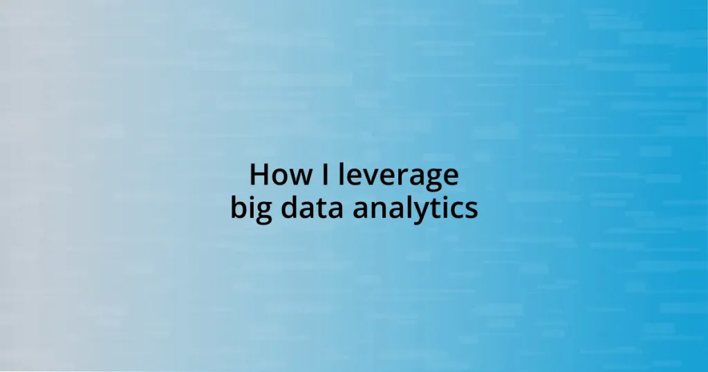 How I leverage big data analytics