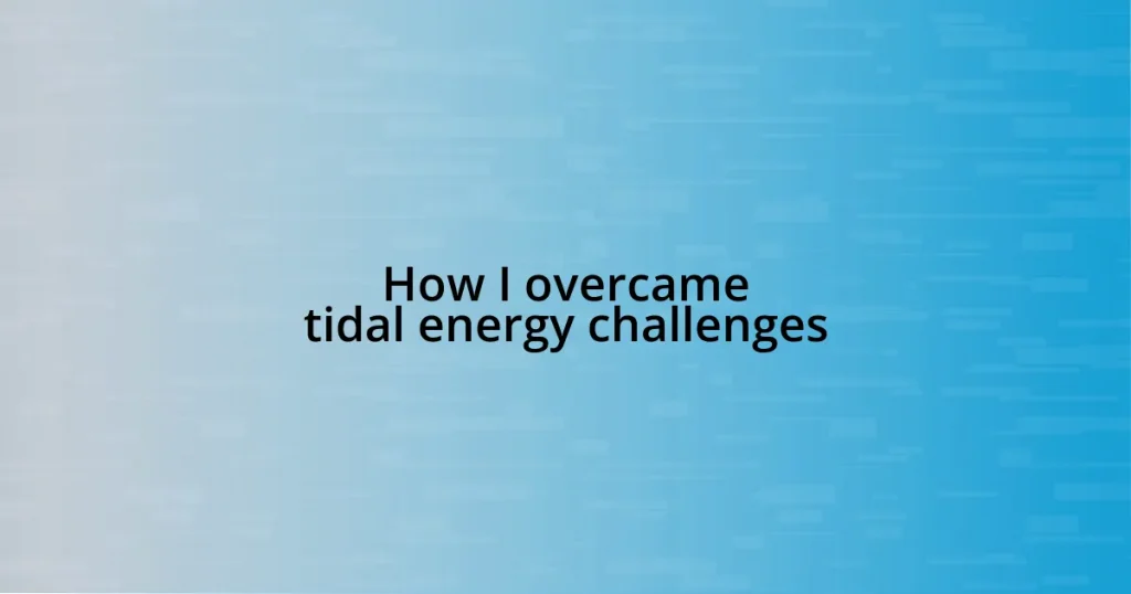 How I overcame tidal energy challenges