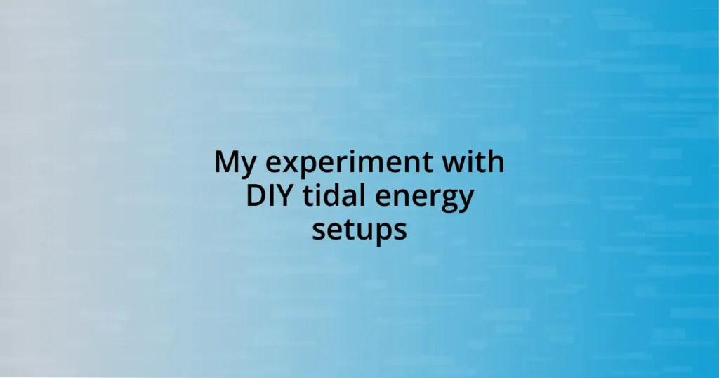 My experiment with DIY tidal energy setups