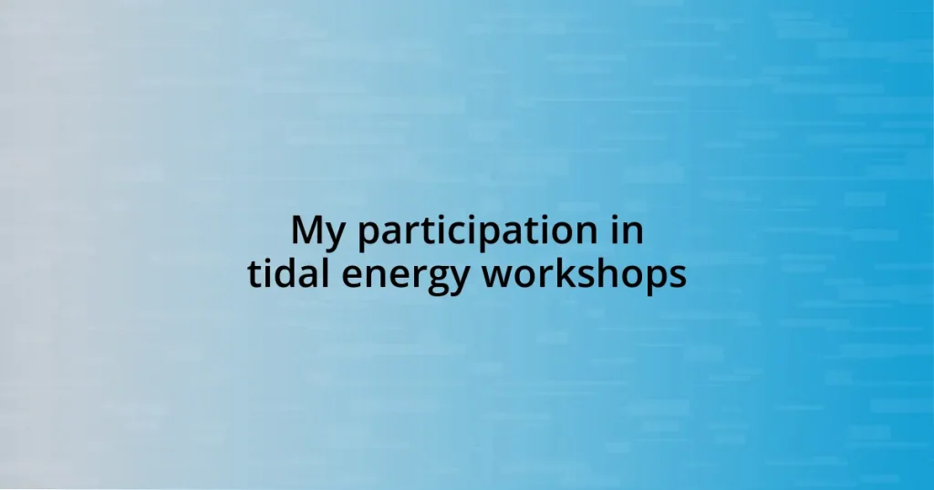 My participation in tidal energy workshops