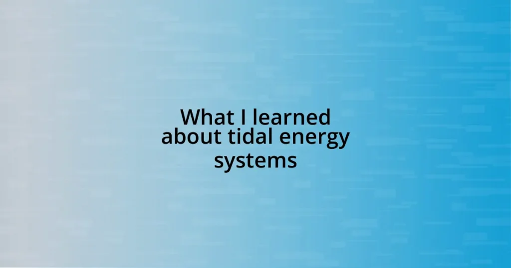 What I learned about tidal energy systems