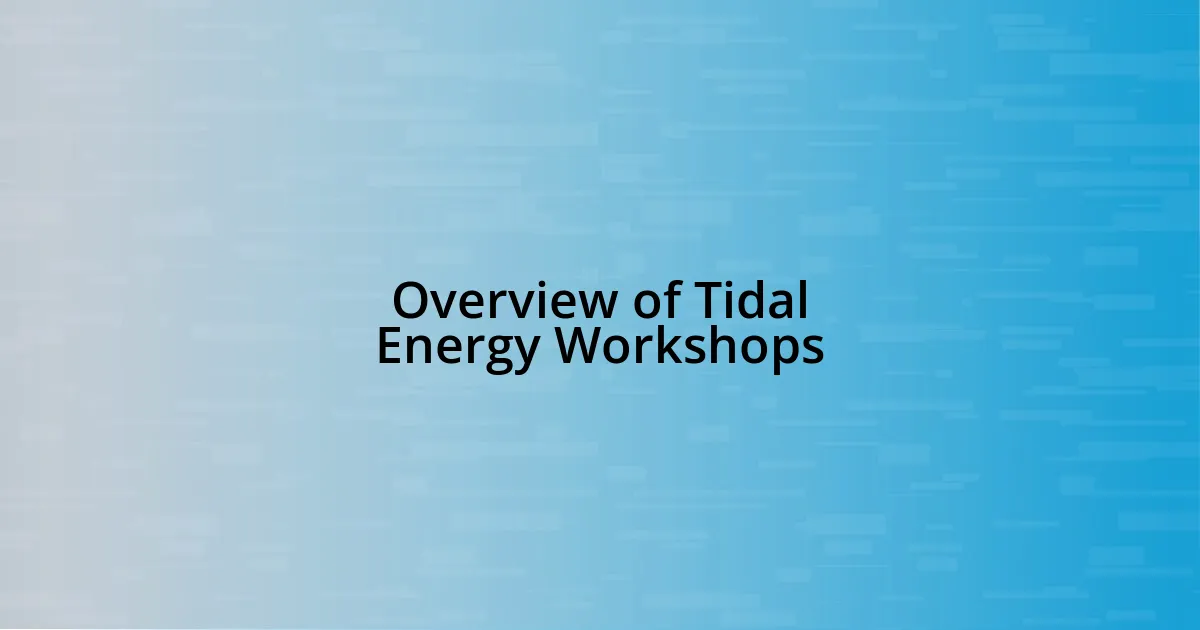 Overview of Tidal Energy Workshops